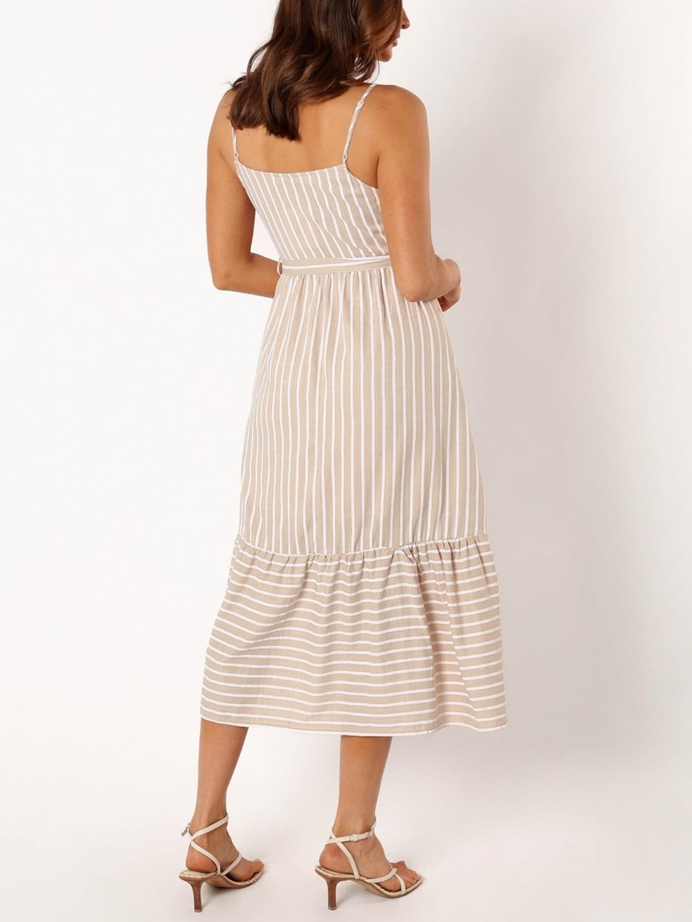 petal & pup linen beige stripe midi dress - Picture 2 of 4